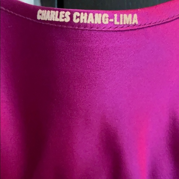 CHARLES CHANG-LIMA 100% SILK FUSHIA DRAPED DRESS - Picture 3 of 9